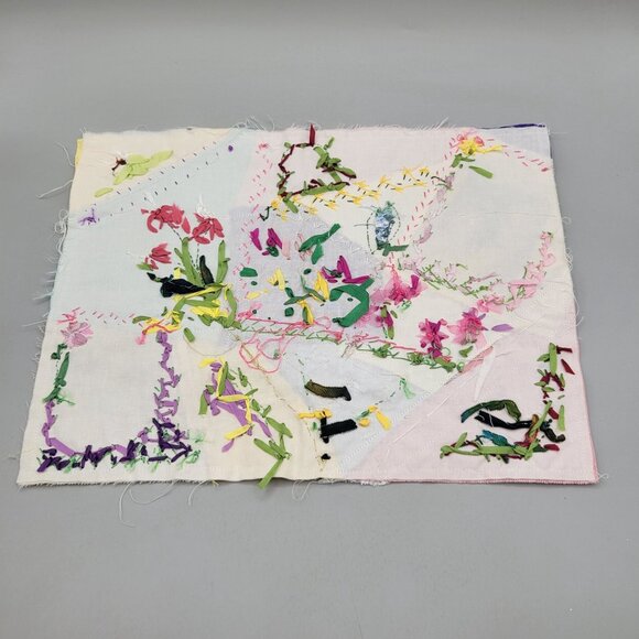 Handcrafted Crazy Quilt Panel Silk Ribbon Embroidery Appliqué Photos Flowers - Picture 6 of 6